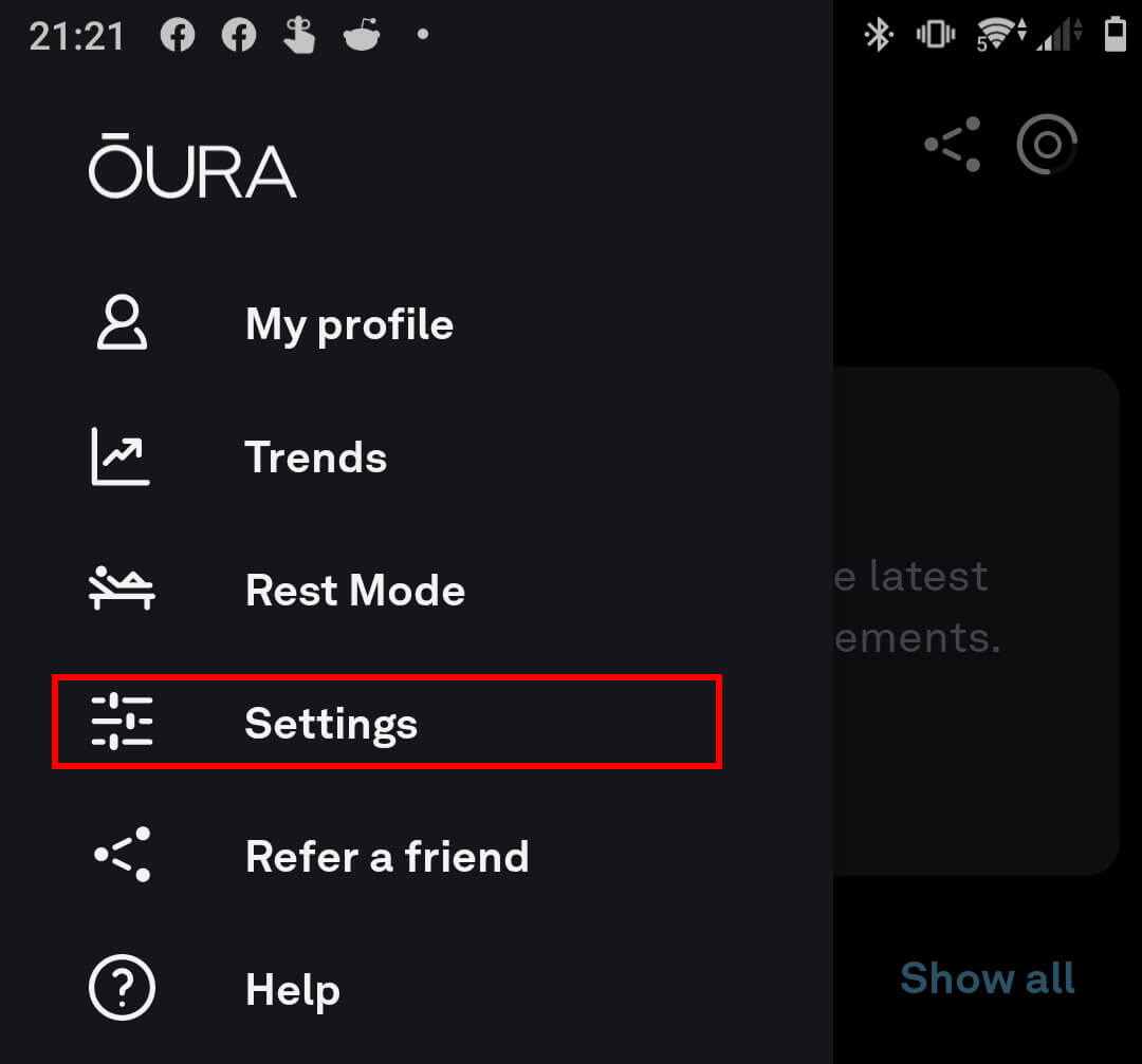 Oura Ring Settings